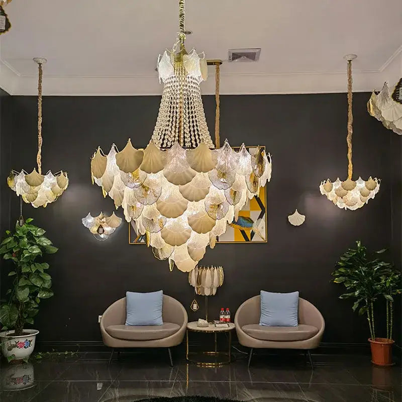 Elegant ginkgo gold led chandelier white & gold living room light
