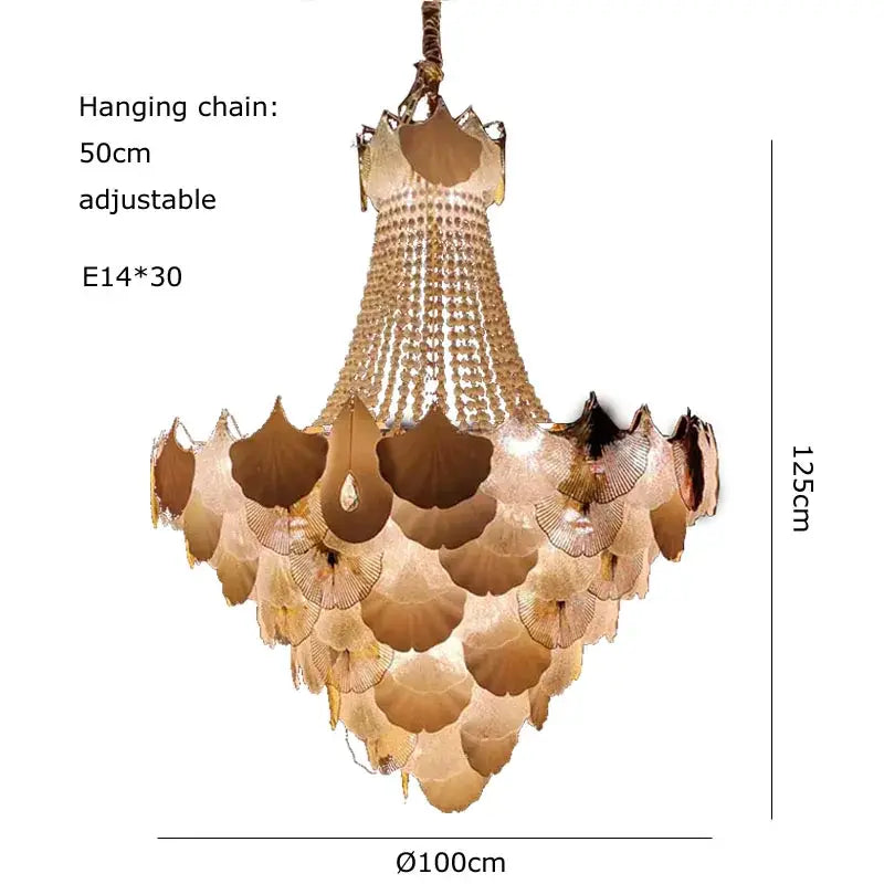 Elegant ginkgo gold led chandelier white & gold living room light