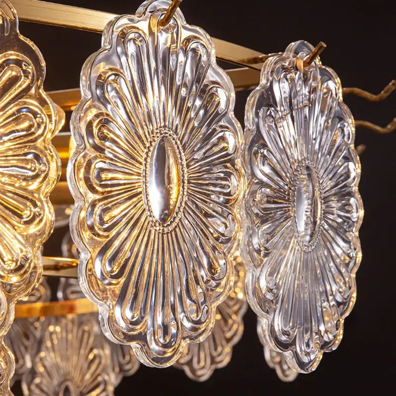 Elegant glass chandelier gold petal led light dining room