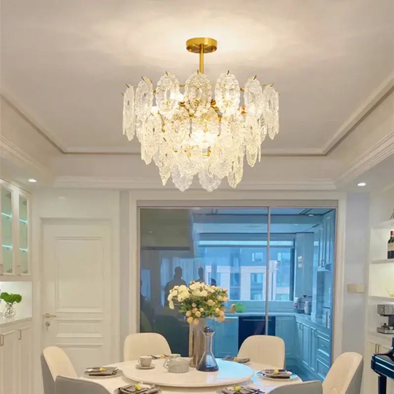 Elegant glass chandelier gold petal led light dining room