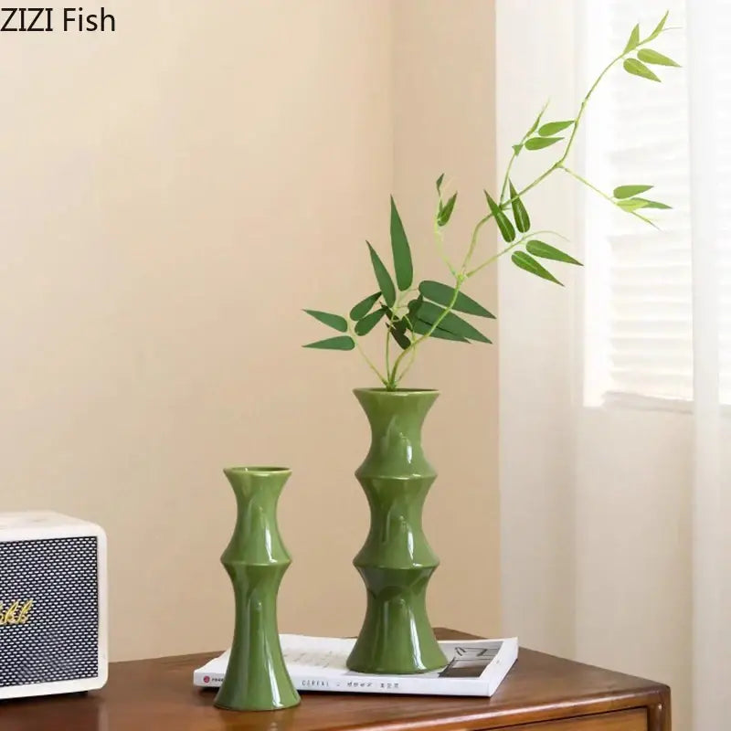 Elegant glossy black bamboo ceramic vase living room decor