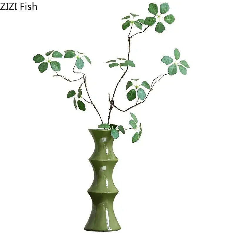 Elegant glossy black bamboo ceramic vase living room decor
