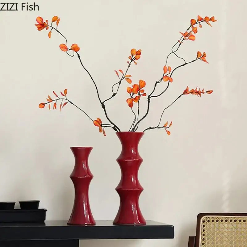 Elegant glossy black bamboo ceramic vase living room decor