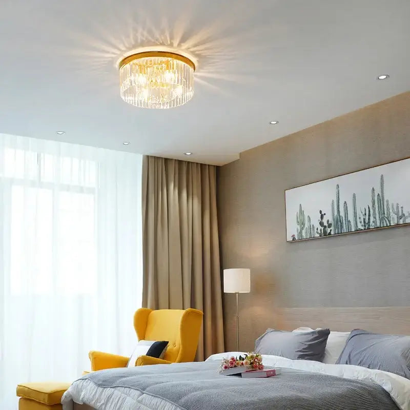 Elegant gold & black crystal round ceiling chandelier dining room