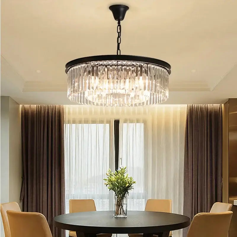 Elegant gold & black crystal round ceiling chandelier dining room
