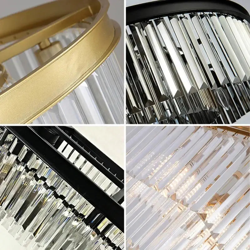 Elegant gold & black crystal round ceiling chandelier dining room