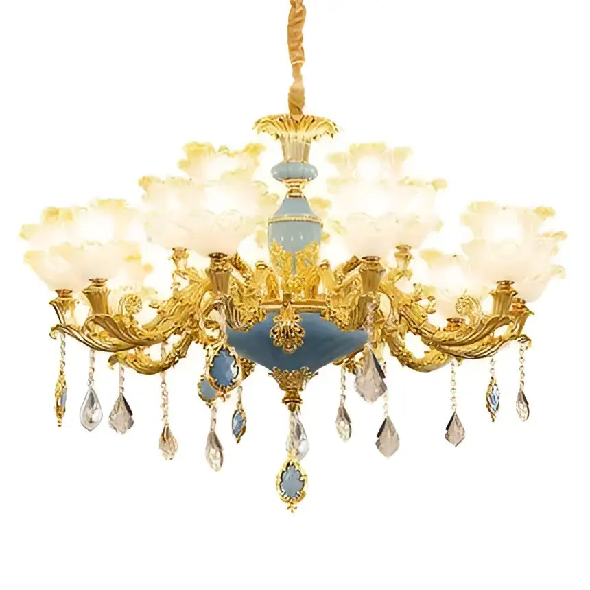 Elegant gold & blue crystal chandelier living room lighting