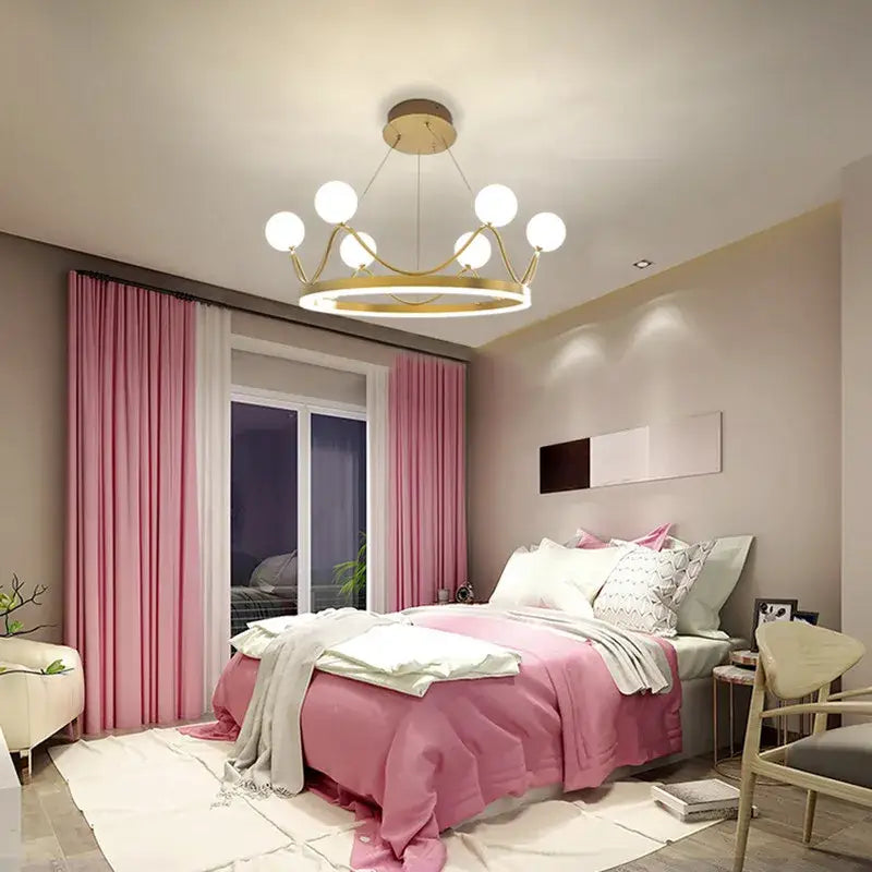 Elegant gold crown led chandelier kids room pendant light