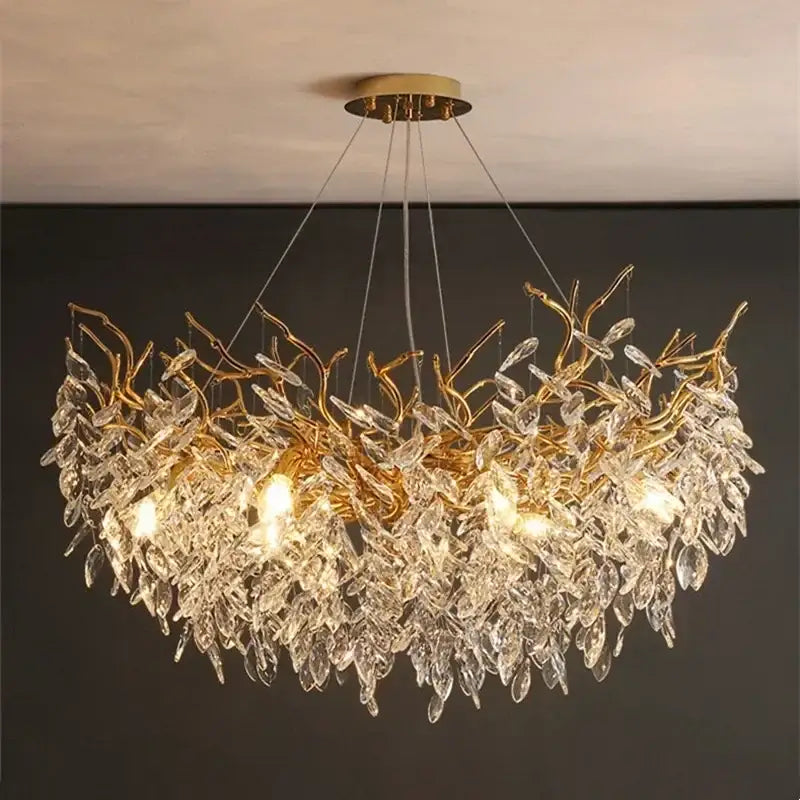 Elegant gold crystal branch chandelier dining room pendant light