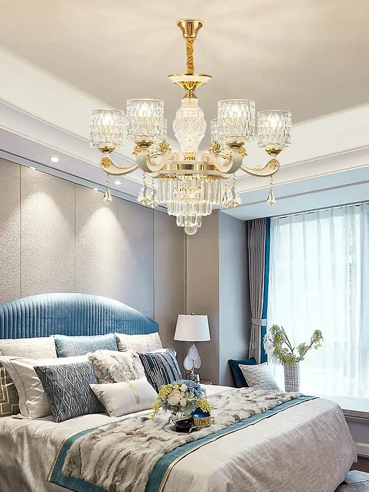 Elegant gold crystal chandelier dining room pendant light