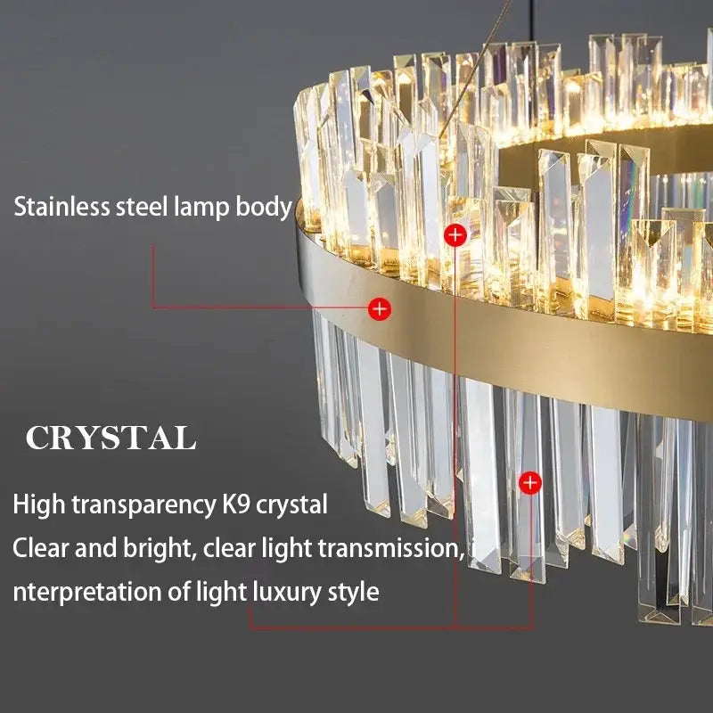 Elegant gold crystal chandelier pendant light for dining room