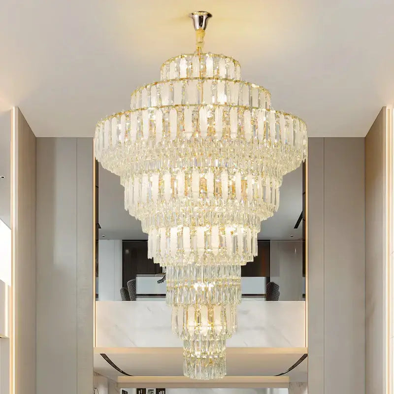 Elegant gold crystal hollow chandelier for living room