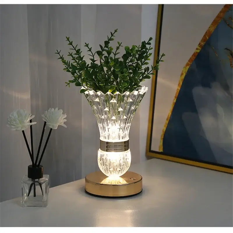 Elegant gold crystal led vase table lamp for bedroom decor