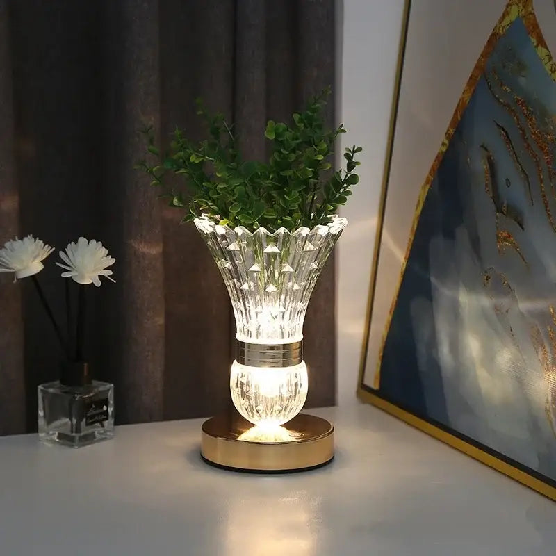 Elegant gold crystal led vase table lamp for bedroom decor