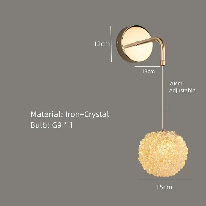 Elegant gold crystal wall lamp bedroom sconce lighting