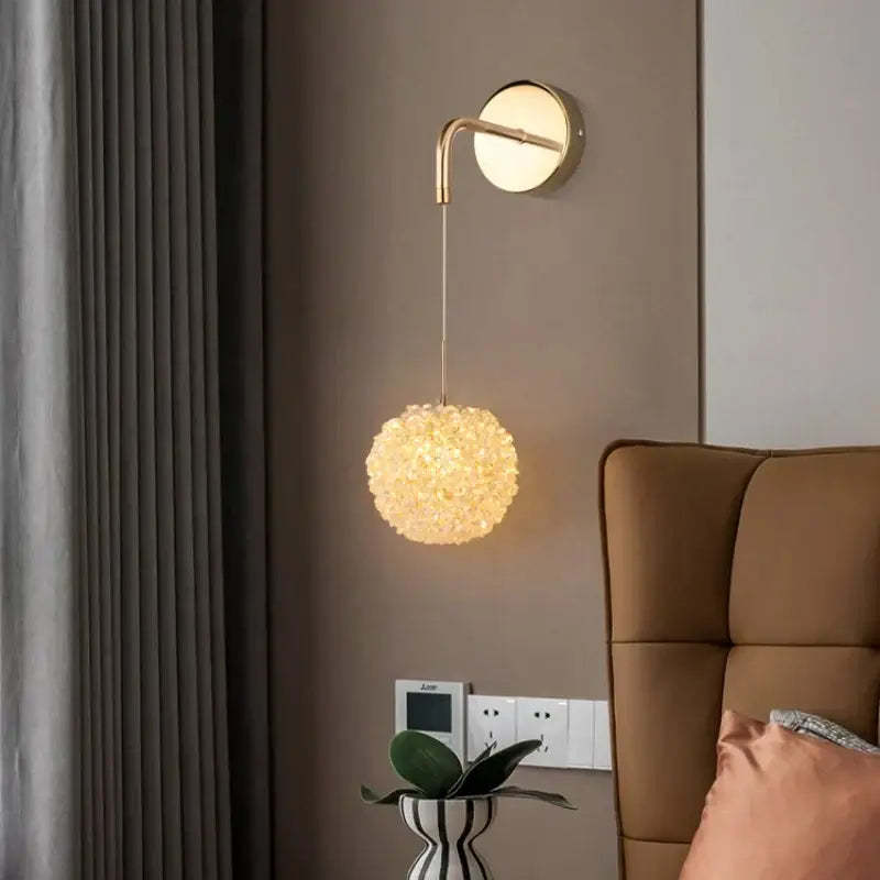 Elegant gold crystal wall lamp bedroom sconce lighting