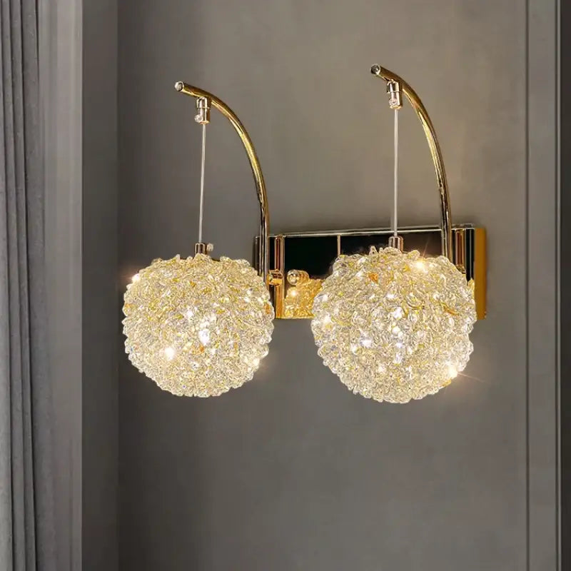 Elegant gold crystal wall lamp bedroom sconce lighting