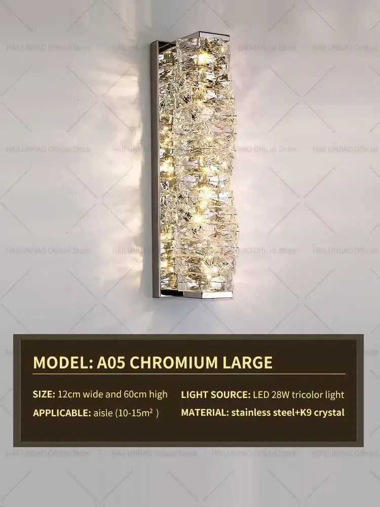 Elegant gold crystal wall lamp living room sconce