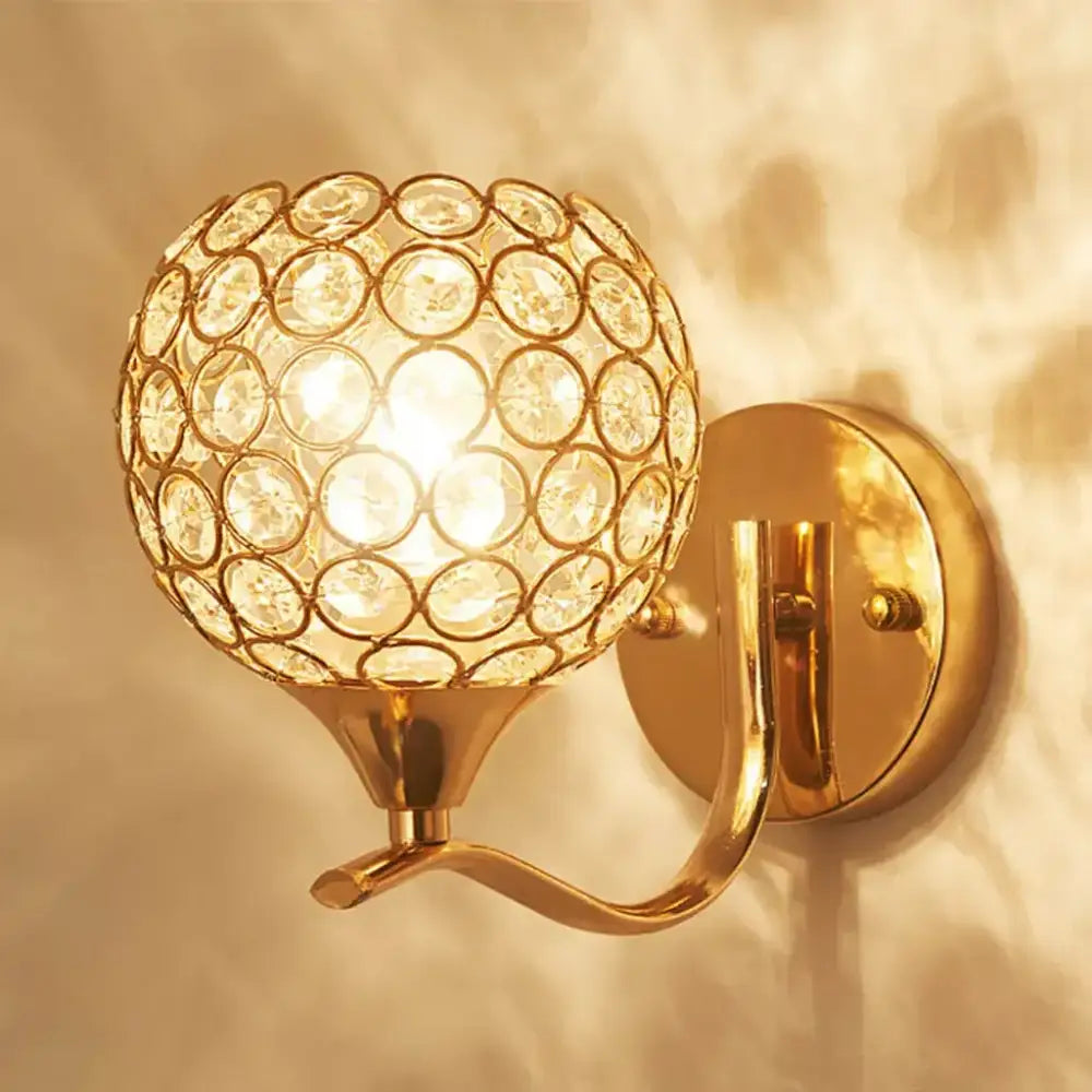 Elegant gold crystal wall sconce bedroom globe light