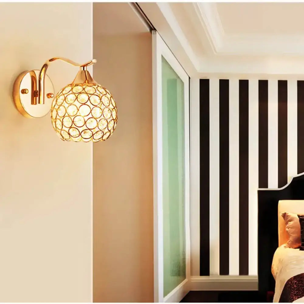 Elegant gold crystal wall sconce bedroom globe light