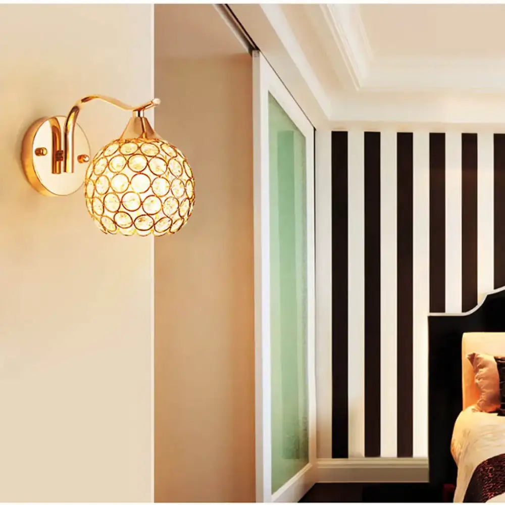 Elegant gold crystal wall sconce bedroom globe lighting