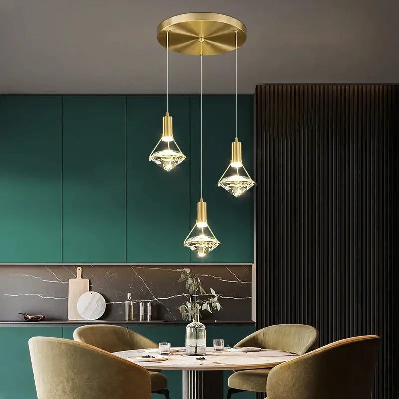Elegant gold diamond crystal pendant light for dining room