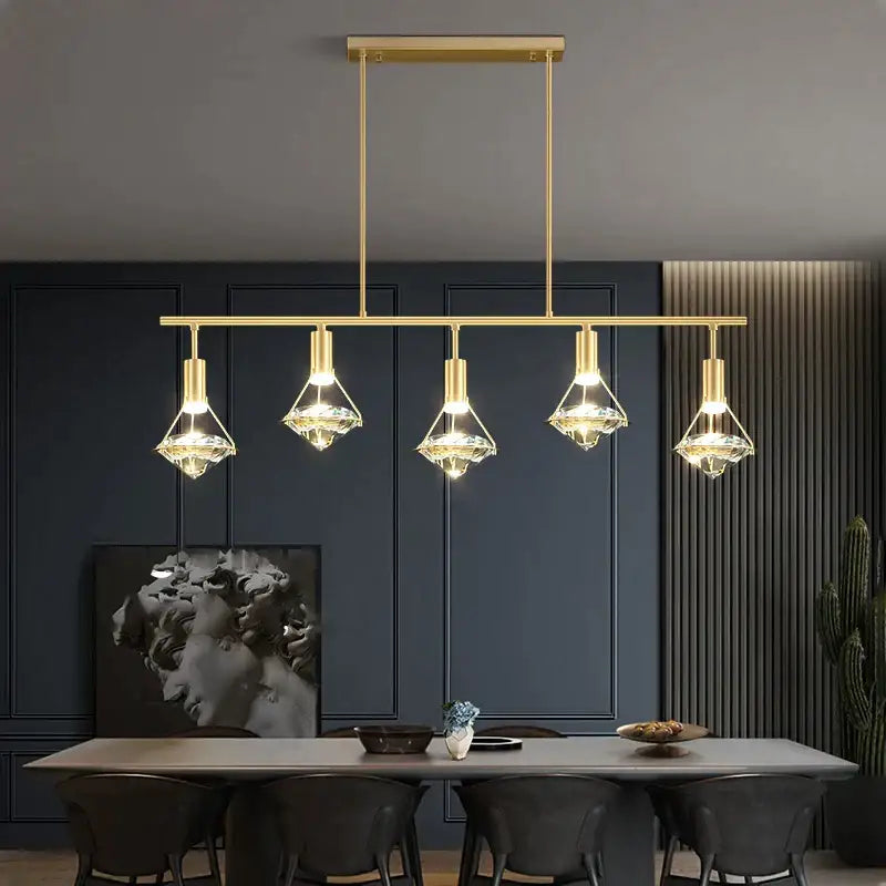 Elegant gold diamond crystal pendant light for dining room