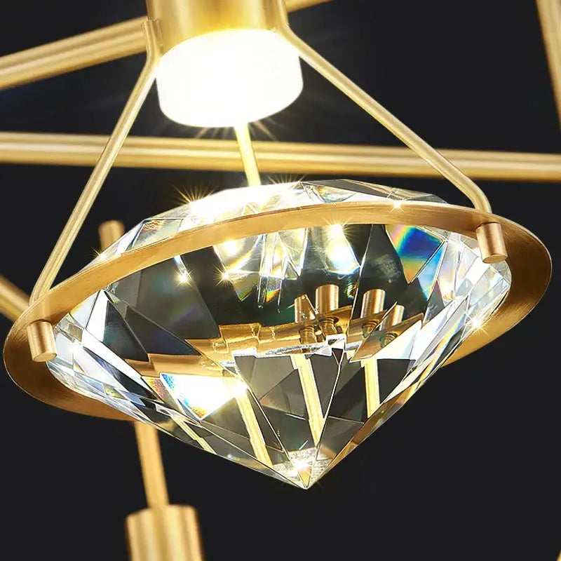 Elegant gold diamond crystal pendant light for dining room