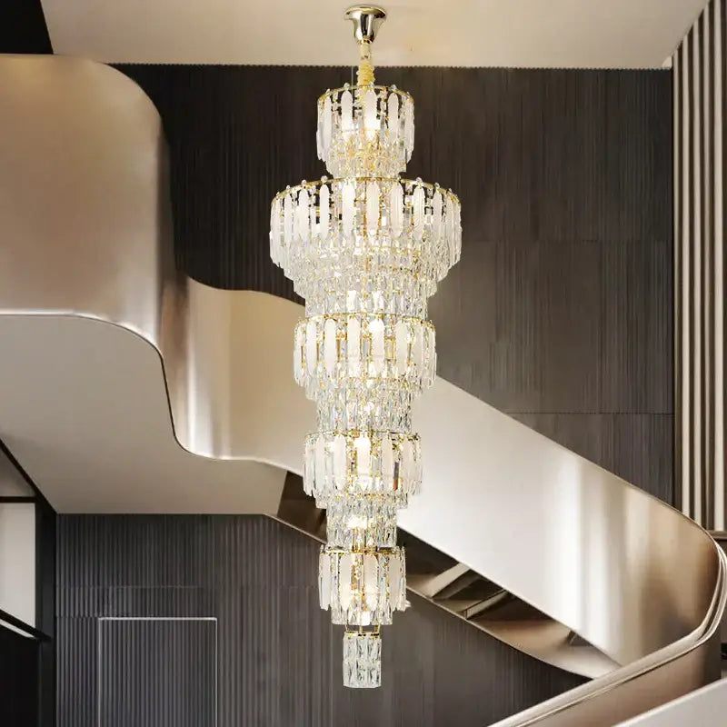 Elegant gold duplex villa crystal light chandelier for spiral staircase
