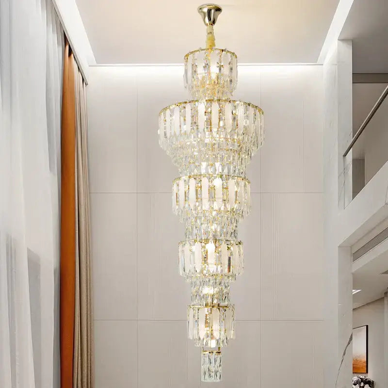 Elegant gold duplex villa crystal light chandelier for spiral staircase
