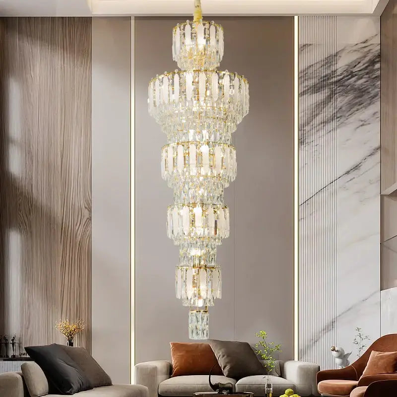 Elegant gold duplex villa crystal light chandelier for spiral staircase