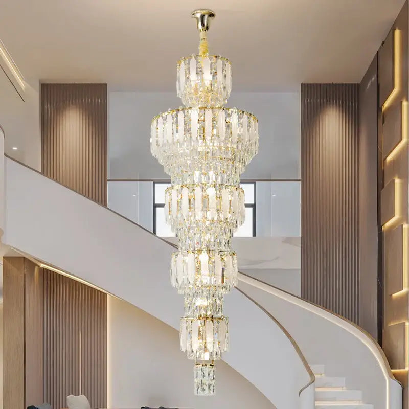 Elegant gold duplex villa crystal light chandelier for spiral staircase