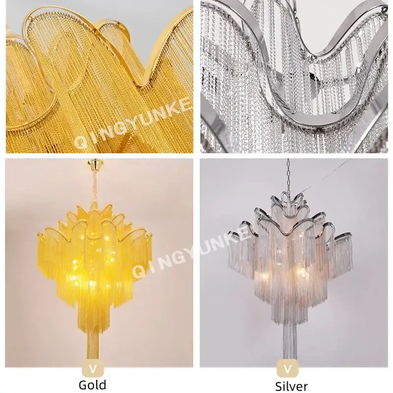 Elegant gold glass decorbites fringed chandelier for dining room