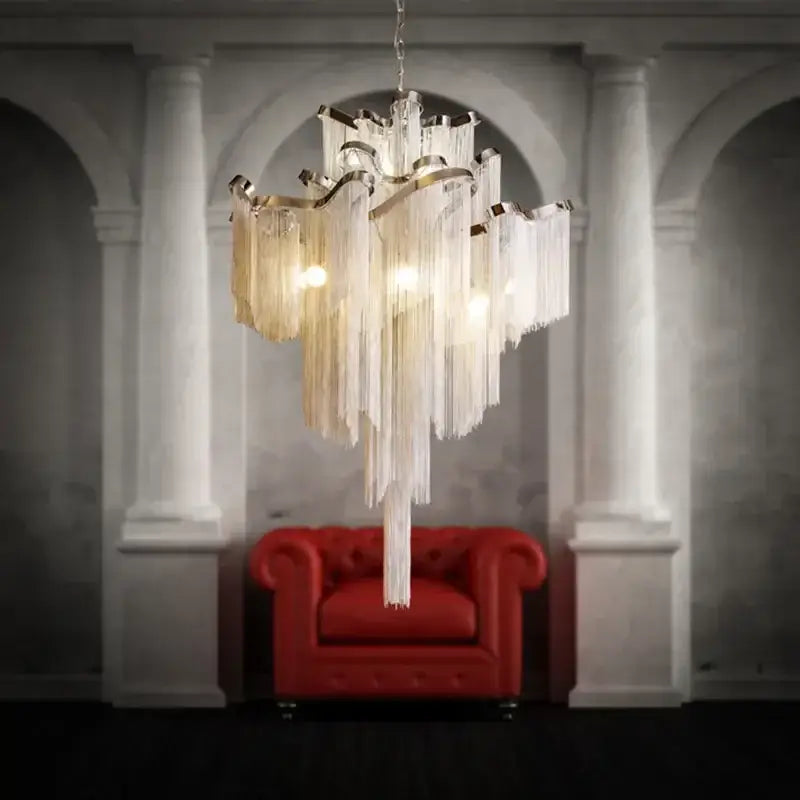 Elegant gold glass decorbites fringed chandelier for dining room