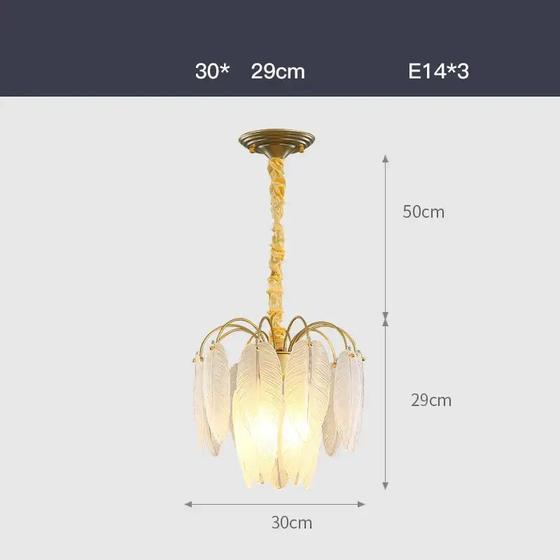 Elegant gold glass feather led hanging chandelier for foyer