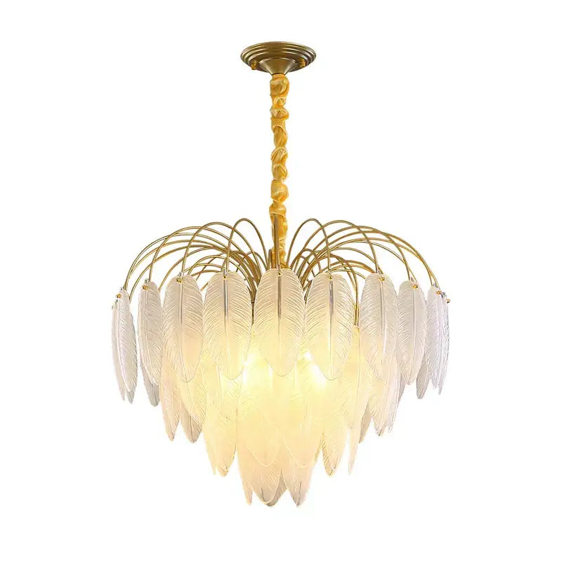 Elegant gold glass feather led hanging chandelier for foyer