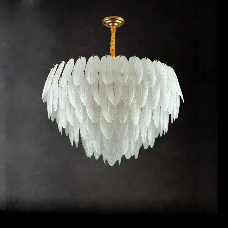 Elegant gold glass feather led hanging chandelier for foyer