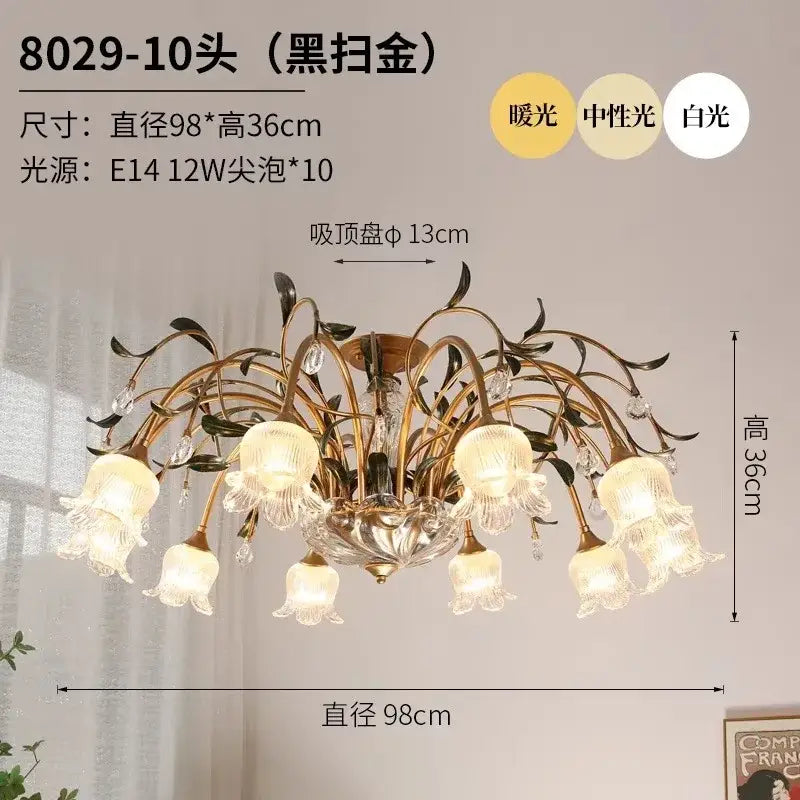 Elegant gold glass flower chandelier lobby crystal light