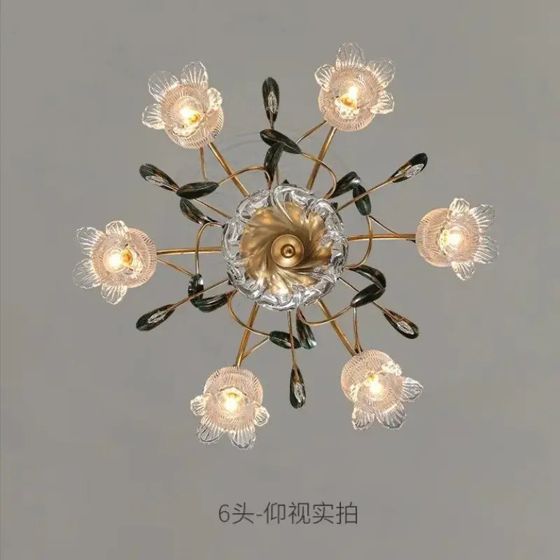 Elegant gold glass flower chandelier lobby crystal light