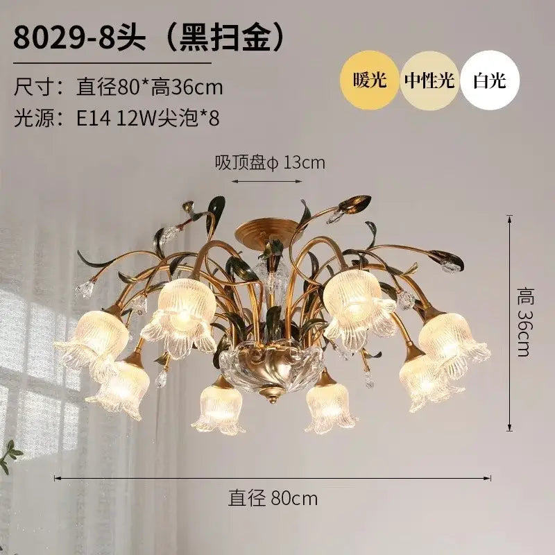 Elegant gold glass flower chandelier lobby crystal light