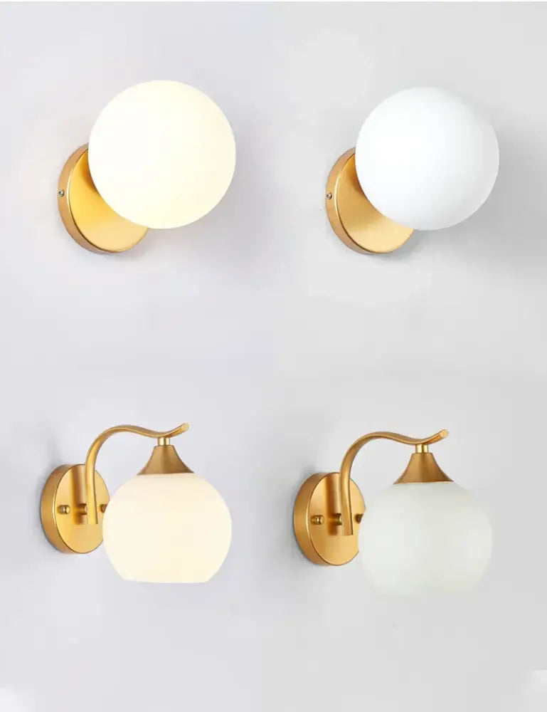 Elegant gold iron wall lamp with frosted glass shade for bedroom