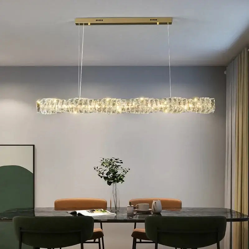 Elegant gold led crystal chandelier dining room rectangular light