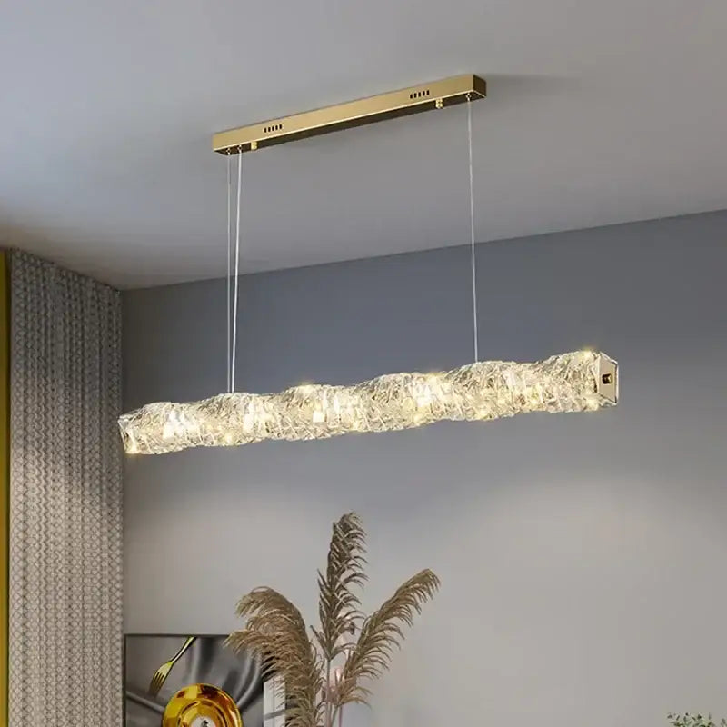 Elegant gold led crystal chandelier dining room rectangular light