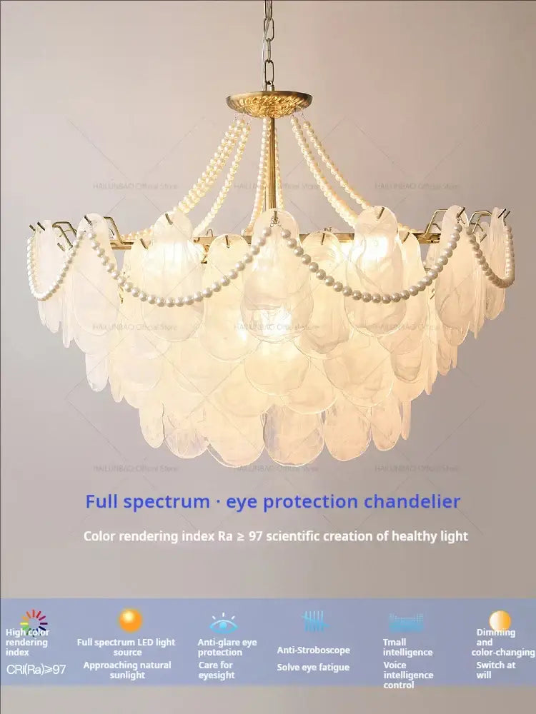 Elegant gold pearl shell chandelier garden light for dining room