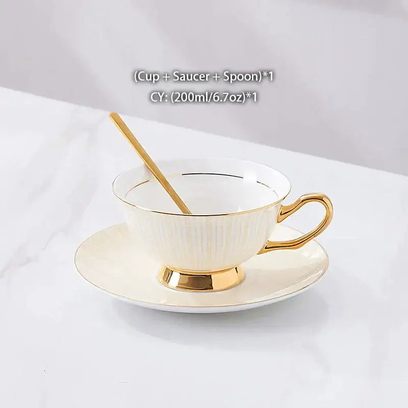 Elegant gold porcelain tea set dining room rack with bird figurine