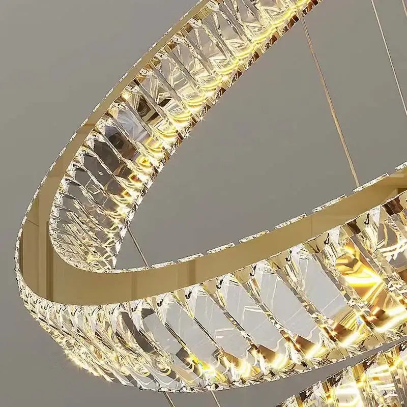 Elegant gold rings chandelier crystal spiral dining room pendant light