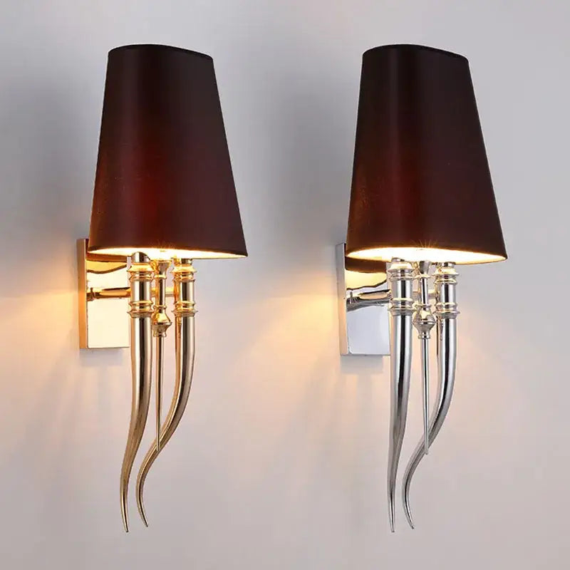 Elegant gold & silver iron claw horn wall sconce – bedroom pair