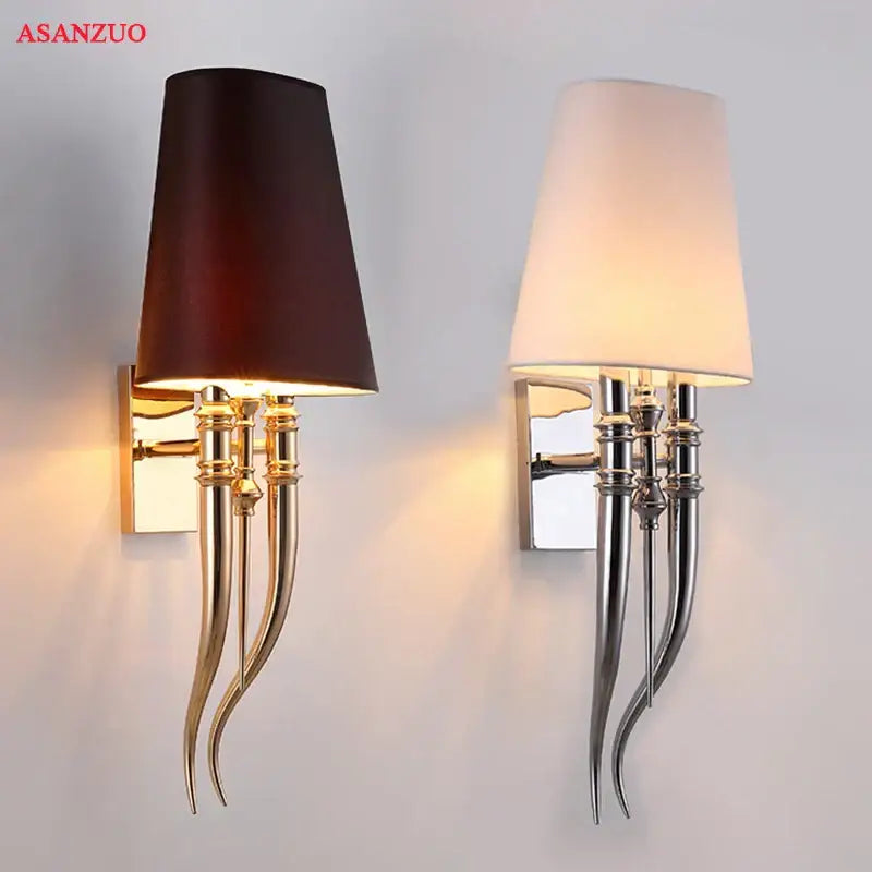 Elegant gold & silver iron claw horn wall sconce – bedroom pair