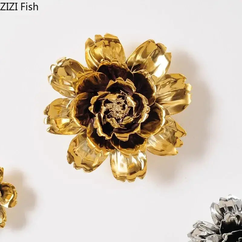 Elegant gold & silver porcelain peony wall ornaments living room decor