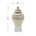 Elegant gold striped ceramic ginger jar living room storage